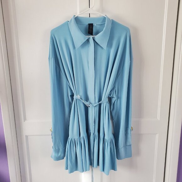 Women's Norma Kamali Boyfriend Shirt Mini Dress in Baby Blue - Picture 7 of 7